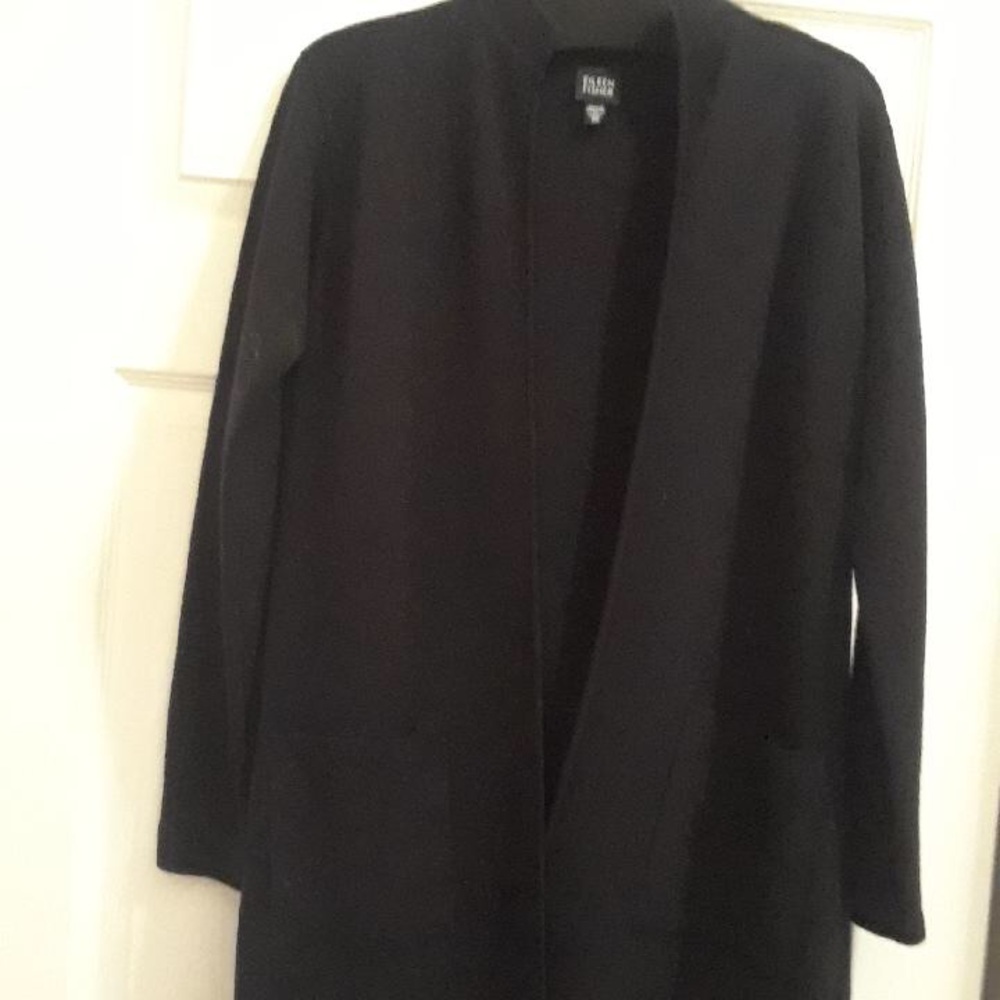 eileen fisher black sweater jacket 2 pockets